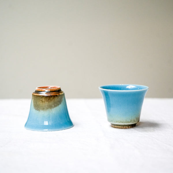 Watercolor 'Blue Earth' Parabola Belly Tea cups 40ml  Teaware- Cha Moods